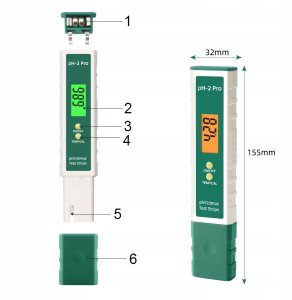 MIERNIK PH WODY Z PRZYCISKAMI ZIELONY pH-2Pro 12
