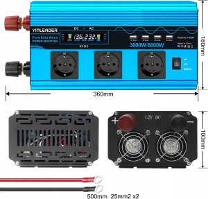 Przetwornica Qoltec Yinleader Przetwornica napięcia 3000W/ 6000W 3 gniazda 4xUSB 3