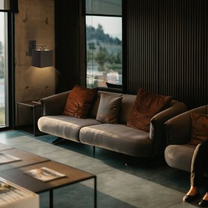 Prostokątny kinkiet z tkaninowym abażurem w stylu scandi MALTA nowoczesna lampa do sypialni LED 15