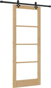 Drzwi przesuwne z akcesoriami - 83x211 cm - Lite drewno sosnowe, Drewniane drzwi wewnętrzne z szybą 'ORKDAL' - 83x211x4 cm - Lite drewno sosnowe 1