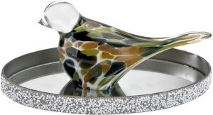 Taca dekoracyjna 23x13 cm srebrna kryształki 6