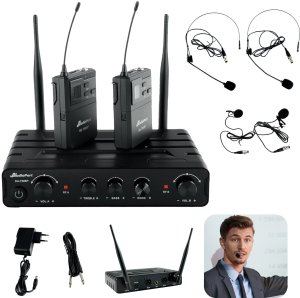 Zestaw mikrofonów bezprzewodowych UHF 2x nagłowny bodypack krawatowy Audioport SU-750BP one size 1