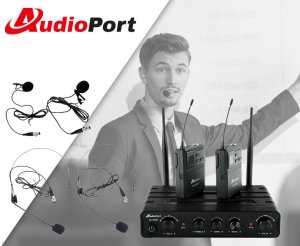 Zestaw mikrofonów bezprzewodowych UHF 2x nagłowny bodypack krawatowy Audioport SU-750BP one size 2