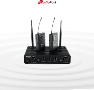 Zestaw mikrofonów bezprzewodowych UHF 2x nagłowny bodypack krawatowy Audioport SU-750BP one size 35