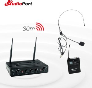 Zestaw mikrofonów bezprzewodowych UHF 2x nagłowny bodypack krawatowy Audioport SU-750BP one size 37