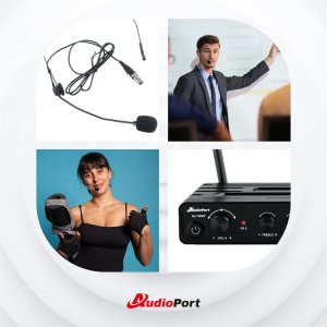 Zestaw mikrofonów bezprzewodowych UHF 2x nagłowny bodypack krawatowy Audioport SU-750BP one size 38