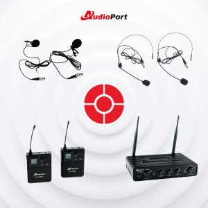 Zestaw mikrofonów bezprzewodowych UHF 2x nagłowny bodypack krawatowy Audioport SU-750BP one size 39