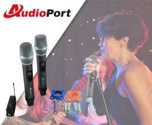 Zestaw 2 mikrofonów bezprzewodowych doręcznych UHF+ odbiornik Audioport MU2 one size 2