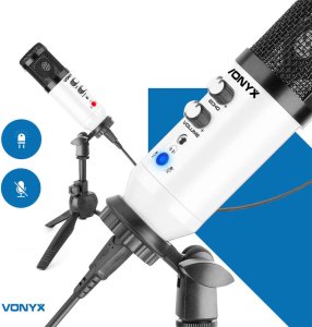 Mikrofon studyjny USB Vonyx CM320W ze statywem stołowym - biały one size 18