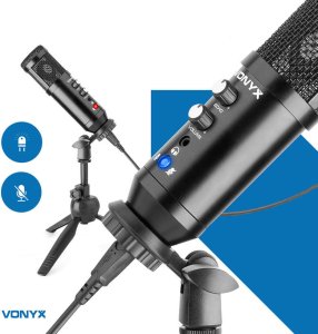 Mikrofon studyjny USB Vonyx CM320B ze statywem stołowym - czarny one size 19
