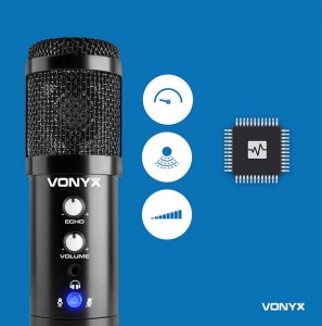 Mikrofon studyjny USB Vonyx CM320B ze statywem stołowym - czarny one size 20
