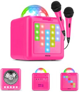 Głośnik bluetooth karaoke z półkulą LED 15W BT 2 mikrofony Fenton różowy one size 1
