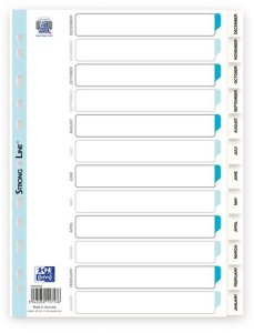 Elba 400020562, Months tab index, Polypropylene (PP), White, Portrait, A4, 0.12 mm 1