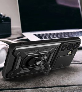 Pancerne etui Hybrid Armor Camshield z podstawką i osłoną aparatu na Realme 14 Pro+ 5G - czarne 4