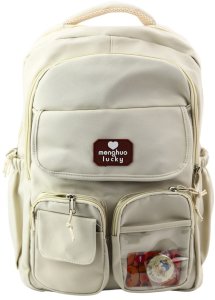 Plecak Miejski Szkolny Kapibara Brelok Przypinki Beżowy Kremowy 25L 42cm 1