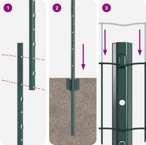 vidaXL Ogrodzenie Euro z 5 słupkami Zielone 1x10 m Stal 3