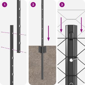 vidaXL Płoty 22 szt. U-Channel Szary 160 cm Stal, Sześciokątne ogrodzenie Szary 1,6x25 m Stal 3