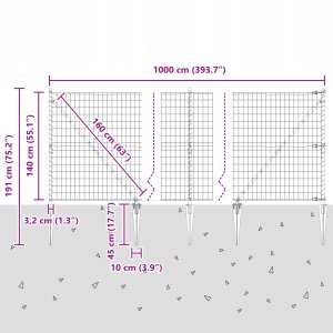 vidaXL Ogrodzenie Euro z 7 słupkami z kolcami 1.4x10 m stal ocynkowana szara 13