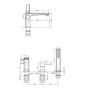 Invena bateria wannowa 3-otworowa Glamour, złoty BW-02-S09-V 2