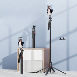 Blavec Selfie Stick Aluminium Fusion P08 tripod + pilot + 1 lampa 2,2 metra (SSFP08-TR1LB22) czarny 6