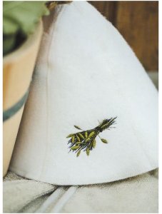 SAUNA HAT WITH WHISK PICTURE WHITE WOOL 2