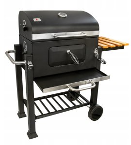 Duży Grill węglowy żeliwny ruszt 113,5x50x107 cm ogrodowy z drewnianą półką 4
