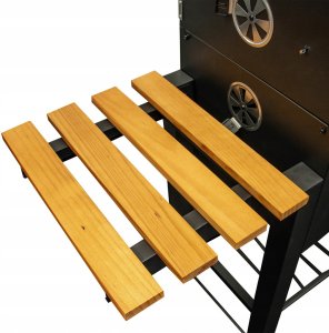 Duży Grill węglowy żeliwny ruszt 113,5x50x107 cm ogrodowy z drewnianą półką 8