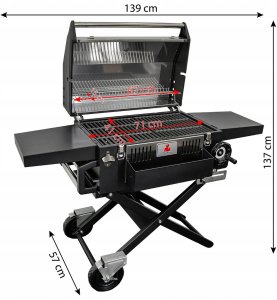 Duży Grill węglowy LUX premium stalowy HEATWAVE z żeliwnym rusztem 139x57x100 cm 6