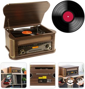 Gramofon Fenton Gramofon Memphis BT CD DAB+ FM USB brązowy one size 23