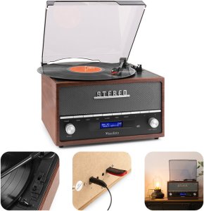 Gramofon retro Frisco Audizio z radiem DAB brązowy one size 1
