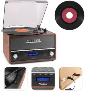 Gramofon retro Frisco Audizio z radiem DAB brązowy one size 3
