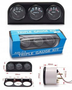 Zestaw wskaźników KET 3w1 Volt, Water Temp, Oil Press 9