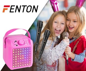 Głośnik Fenton Głośnik Karaoke LED 2x mikrofon KAR50P różowy one size 2