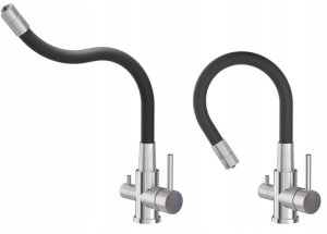 AGNES SteelQ stalowa bateria kuchenna trójdrożna z elastyczną wylewką, pure carbon 4