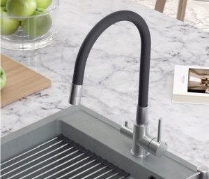 AGNES SteelQ stalowa bateria kuchenna trójdrożna z elastyczną wylewką, pure carbon 5