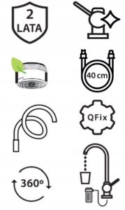 AGNES SteelQ stalowa bateria kuchenna trójdrożna z elastyczną wylewką, pure carbon 7