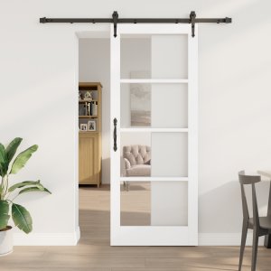 Zestaw drzwi przesuwanych vidaXL z akcesoriami Białe 83x211 cm Solidne Drewno Sosnowe, Drzwi wewnętrzne vidaXL z przeszkleniem 'ORKDAL'Białe 83x211x4 cm 1