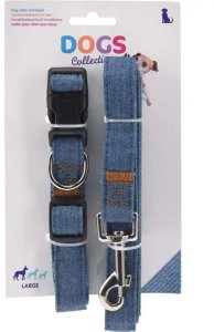 OBROŻA DLA PSA ZE SMYCZĄ DENIM 1