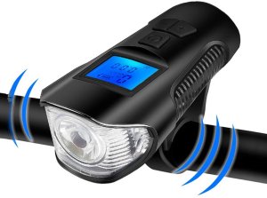 Lampka rowerowa przednia tylna led licznik km klakson dzwonek głośny 3w1 2