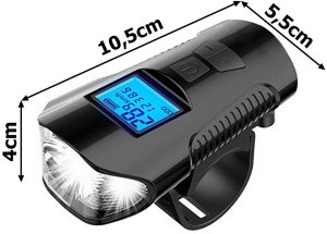 Lampka rowerowa przednia tylna led licznik km klakson dzwonek głośny 3w1 8