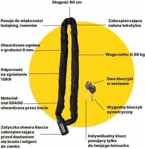Łańcuch zapięcie rowerowe 6x900mm XRIDER XR00LC01 4