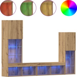 vidaXL Szafka TV z lampami LED Dąb rzemieślniczy 40.5x30x102 cm, Szafki TV z lampami LED 2 szt Dąb rzemieślniczy 80x30x30 cm 2