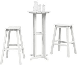 vidaXL Zestaw barowy 3 szt. Biały HDPE, Stół barowy Biały 55x55x107 cm HDPE, Stołki barowe 2 szt. Białe HDPE (3335801) 3