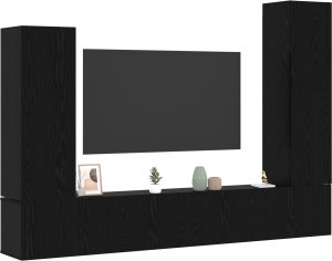 vidaXL Zestaw szafek RTV 4-częściowy do montażu na ścianie z czarnego dębu z drewna System zarządzania produktami 2