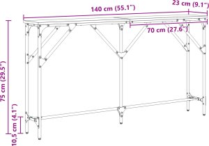vidaXL Stolik konsolowy Dąb rzemieślniczy 140x23x75 cm Drewno inżynieryjne 9