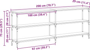 vidaXL Stół konsolowy Dąb Rzemieślniczy 200x29x75 cm Drewno inżynieryjne 3
