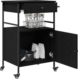 vidaXL Wózek kuchenny Czarny dąb 56x43x89,5 cm 2