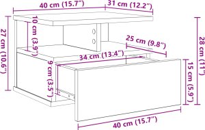 vidaXL Stolik Nocny Czarny Dąb 40x31x27 cm Drewno Inżynieryjne 9
