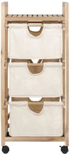 Szafka łazienkowa ACINA z trzema, materiałowymi pojemnikami, drewno akacjowe, WENKO 11