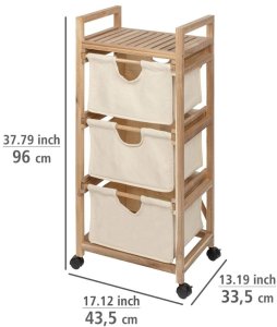 Szafka łazienkowa ACINA z trzema, materiałowymi pojemnikami, drewno akacjowe, WENKO 15